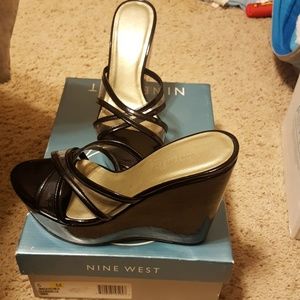Size 5 Nine West Black Vinyl Wedges